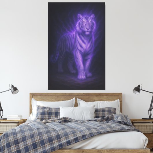 Celestial White Tiger – Sapphire Spirit Surge Canvas Afdruk (Insitu (Slaapkamer))