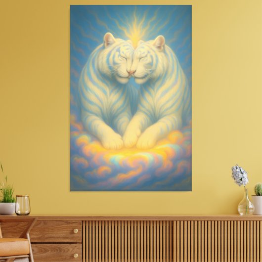 Celestial White Tiger Soulmates – Sacred Light Lov Canvas Afdruk (Insitu (Woonkamer))