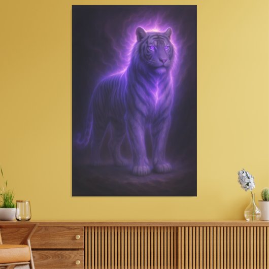 Celestial White Tiger – Stormlit Azure Majesty Canvas Afdruk (Insitu (Woonkamer))