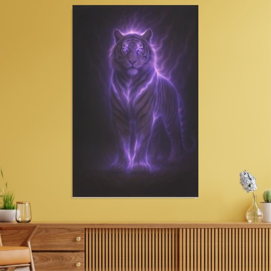 Celestial White Tiger – Thunderborn Azure Glow Canvas Afdruk (Insitu (Woonkamer))