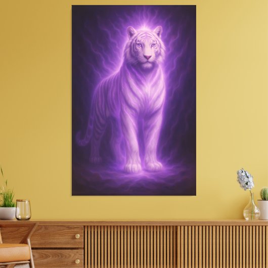 Celestial White Tiger – Violet Spirit Ascension Canvas Afdruk (Insitu (Woonkamer))