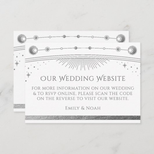 Celestial White Wedding Website RSVP QR Code Informatiekaartje (Voorkant / Achterkant)