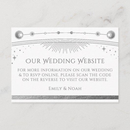 Celestial White Wedding Website RSVP QR Code Informatiekaartje (Voorkant)