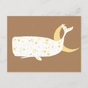 Celestial White Whale and Moon Stars Illustration Briefkaart