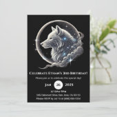 Celestial White Wolf Moon Birthday Invitation Kaart (Staand voorkant)
