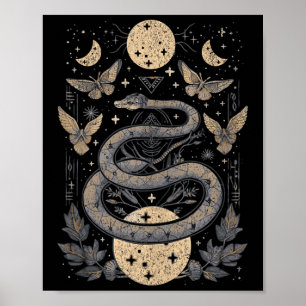 Celestial Wiccan Snake Moth Maan Phases Witch Paga Poster