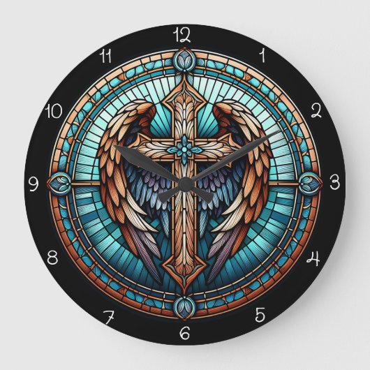 Celestial Winged Cross Grote Klok (Voorkant)