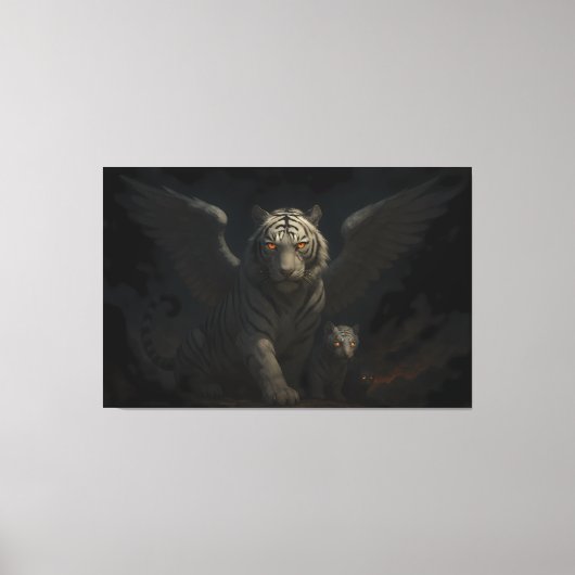 Celestial Winged White Tiger & Cub | ManJiangHong  Canvas Afdruk (Voorkant)
