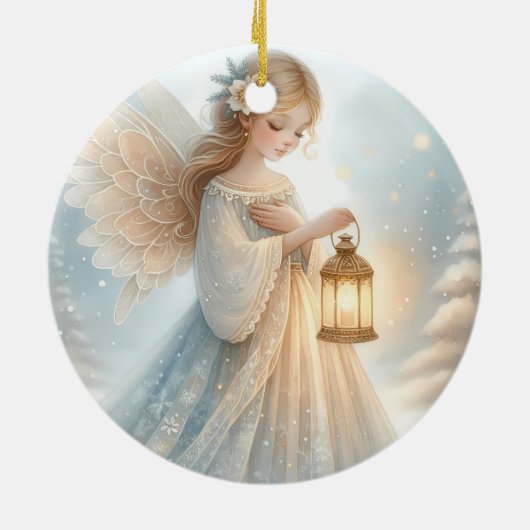 Celestial Winter Angel Lantern of Comfort Keramisch Ornament (Achterkant)