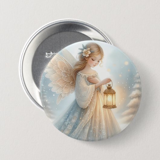 Celestial Winter Angel Lantern of Comfort Ronde Button 7,6 Cm (Voorkant /achterkant)