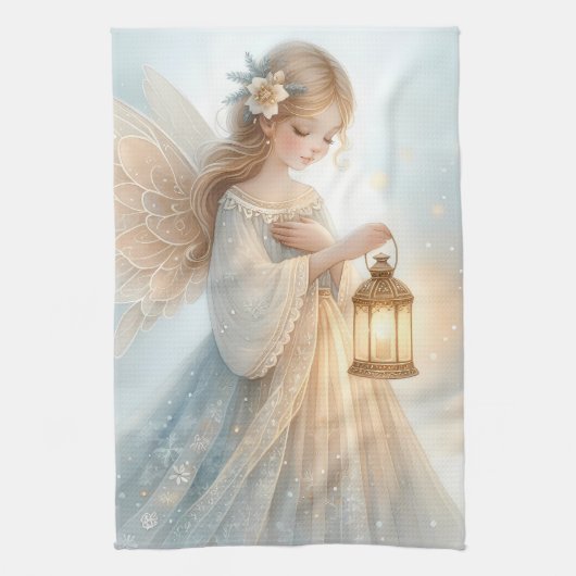 Celestial Winter Angel Lantern of Comfort Theedoek (Verticaal)
