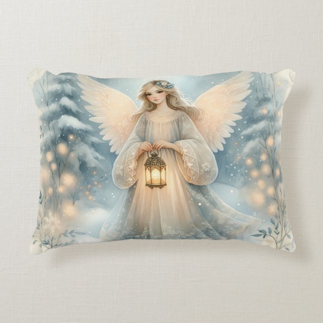Celestial Winter Angel Lantern of Grace Accent Kussen (Voorkant)