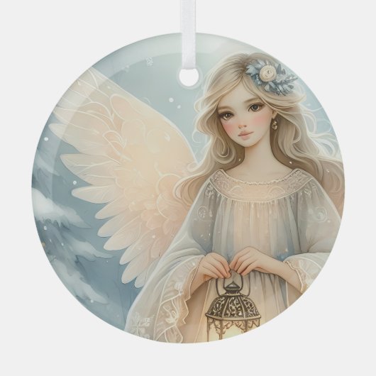 Celestial Winter Angel Lantern of Grace Glas Ornament (Voorkant)