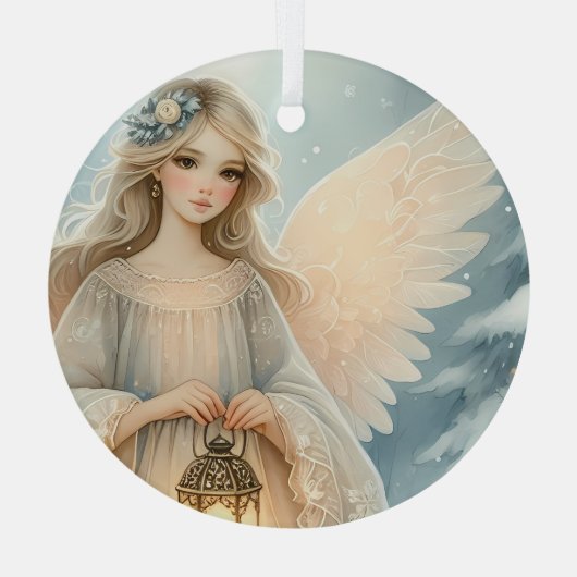 Celestial Winter Angel Lantern of Grace Glas Ornament (Achterkant)