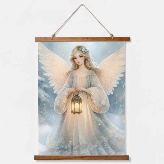 Celestial Winter Angel Lantern of Grace Hangend Wandkleed (Voorkant)