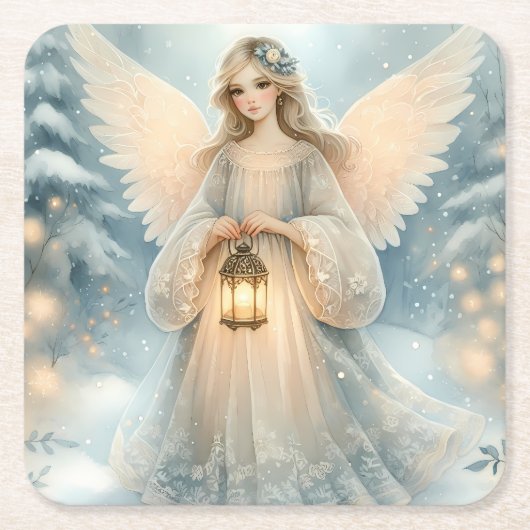 Celestial Winter Angel Lantern of Grace Kartonnen Onderzetters (Voorkant)