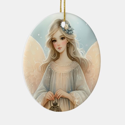 Celestial Winter Angel Lantern of Grace Keramisch Ornament (Rechts)