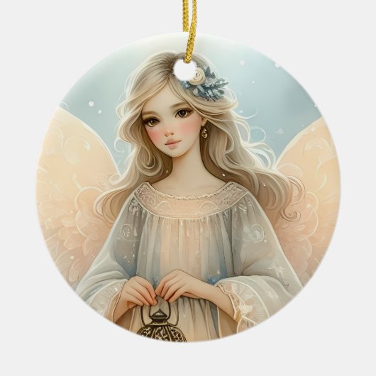 Celestial Winter Angel Lantern of Grace Keramisch Ornament (Voorkant)