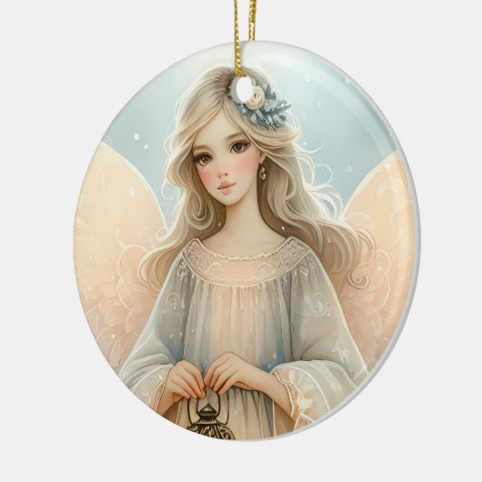 Celestial Winter Angel Lantern of Grace Keramisch Ornament (Links)