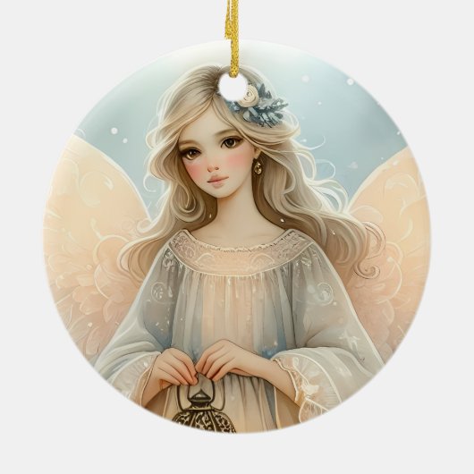 Celestial Winter Angel Lantern of Grace Keramisch Ornament (Achterkant)