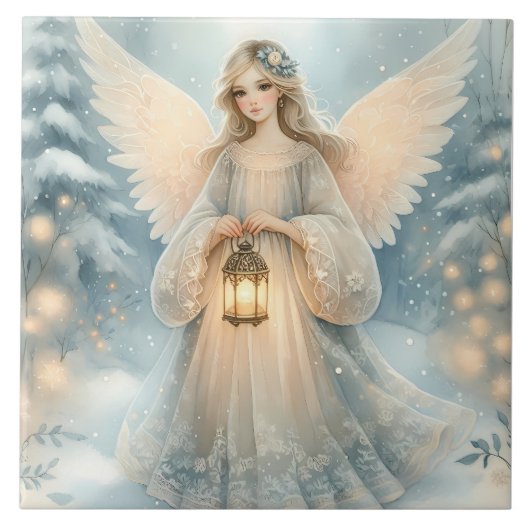 Celestial Winter Angel Lantern of Grace Tegeltje (Voorkant)