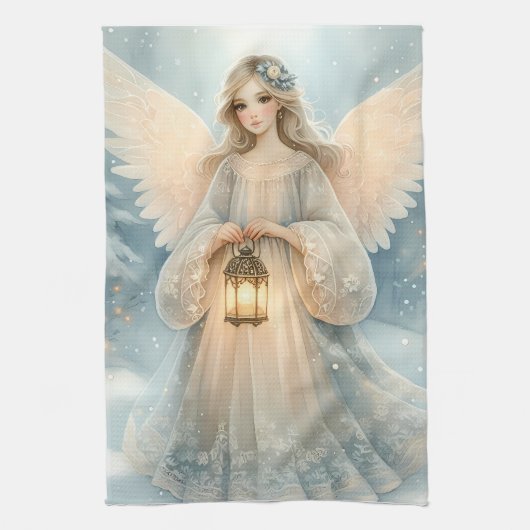 Celestial Winter Angel Lantern of Grace Theedoek (Verticaal)
