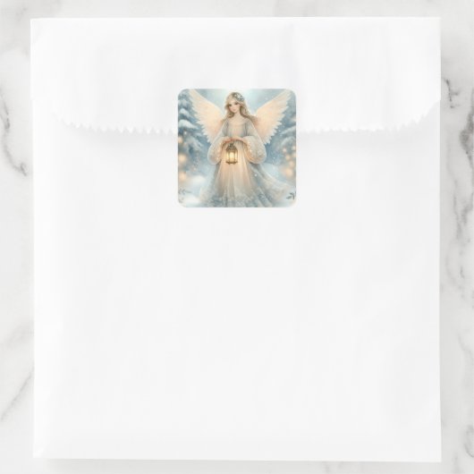 Celestial Winter Angel Lantern of Grace Vierkante Sticker (Tas)