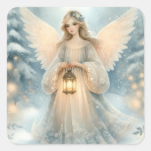 Celestial Winter Angel Lantern of Grace Vierkante Sticker (Voorkant)