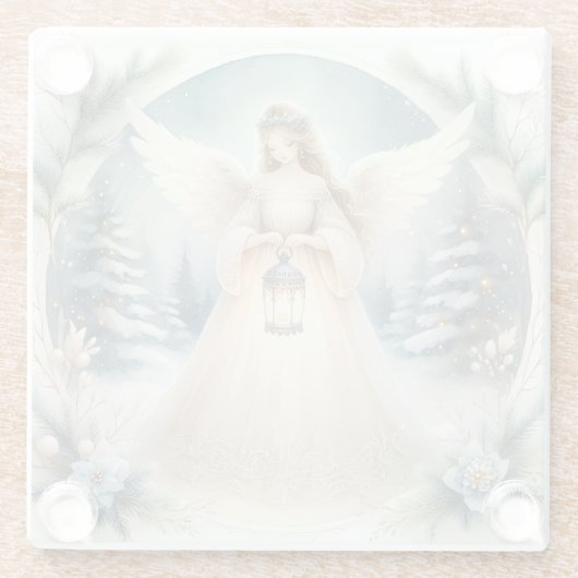 Celestial Winter Angel Lantern of Hope Glazen Onderzetter (Achterkant)