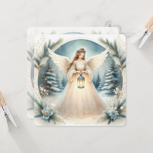 Celestial Winter Angel Lantern of Hope Kaart (Voorkant / Achterkant in situ)