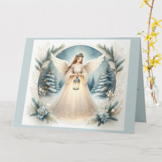 Celestial Winter Angel Lantern of Hope Kaart (Gele Bloem)