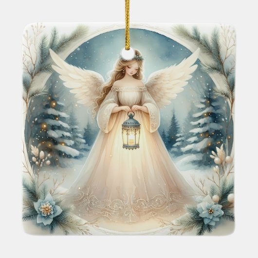Celestial Winter Angel Lantern of Hope Keramisch Ornament (Achterkant)