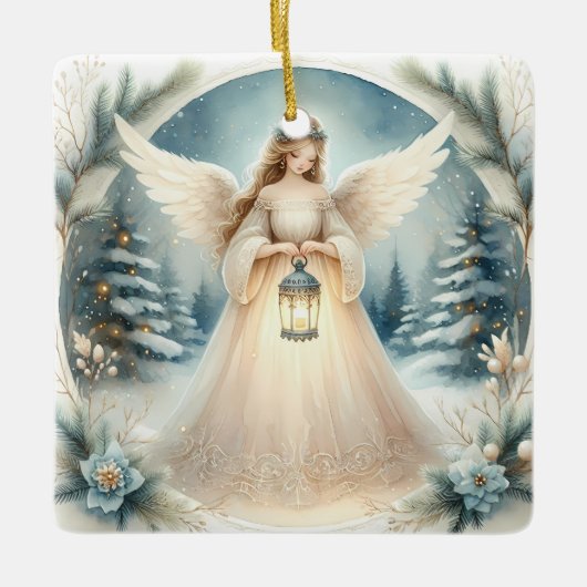 Celestial Winter Angel Lantern of Hope Keramisch Ornament (Voorkant)