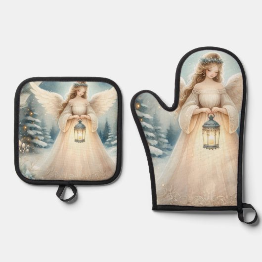 Celestial Winter Angel Lantern of Hope Ovenwant & Pannenlap Set (Voorkant)