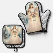 Celestial Winter Angel Lantern of Hope Ovenwant & Pannenlap Set (Voorkant / Achterkant)