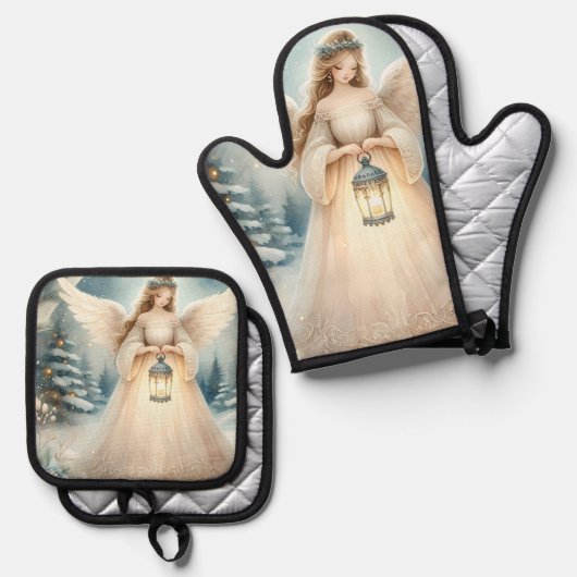 Celestial Winter Angel Lantern of Hope Ovenwant & Pannenlap Set (Voorkant / Achterkant)