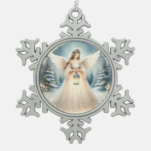 Celestial Winter Angel Lantern of Hope Tin Sneeuwvlok Ornament (Voorkant)