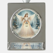Celestial Winter Angel Lantern of Hope Verzilverd Banner Ornament (Voorkant)