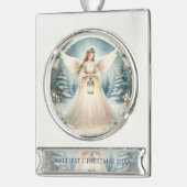 Celestial Winter Angel Lantern of Hope Verzilverd Banner Ornament (Links)