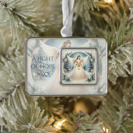 Celestial Winter Angel Lantern of Hope Verzilverd Omlijst Ornament (Boom)