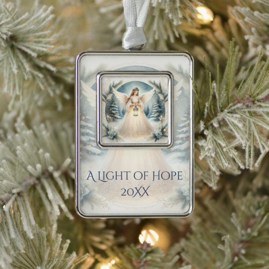 Celestial Winter Angel Lantern of Hope Verzilverd Omlijst Ornament (Boom)