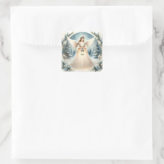 Celestial Winter Angel Lantern of Hope Vierkante Sticker (Tas)