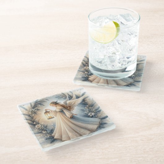 Celestial Winter Angel Lantern of Peace Glazen Onderzetter (Schuin)