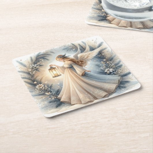 Celestial Winter Angel Lantern of Peace Kartonnen Onderzetters (Schuin)