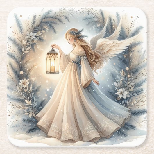 Celestial Winter Angel Lantern of Peace Kartonnen Onderzetters (Voorkant)