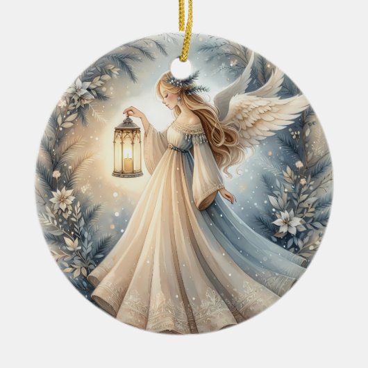 Celestial Winter Angel Lantern of Peace Keramisch Ornament (Voorkant)