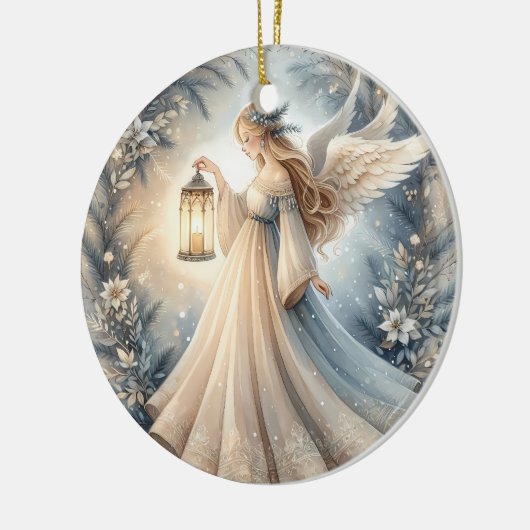 Celestial Winter Angel Lantern of Peace Keramisch Ornament (Links)