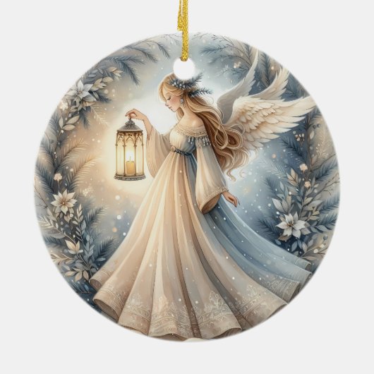 Celestial Winter Angel Lantern of Peace Keramisch Ornament (Achterkant)