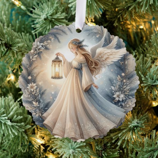 Celestial Winter Angel Lantern of Peace Ornament Kaart (Insitu (Drie))