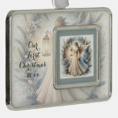 Celestial Winter Angel Lantern of Peace Verzilverd Omlijst Ornament (Rechts)
